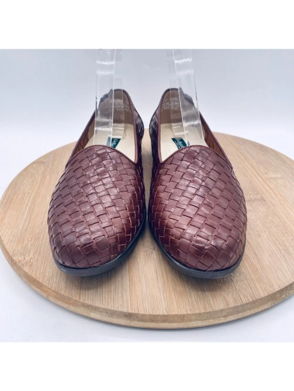 Vintage G H Bass Sunjuns Shoes 9 Brown Woven Leather Loafer Flats Minimalist